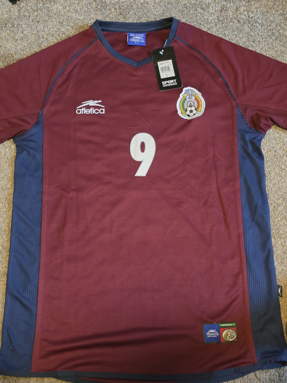 MEXICO RETRO Men's Burgundy Number 9 Soccer Jersey